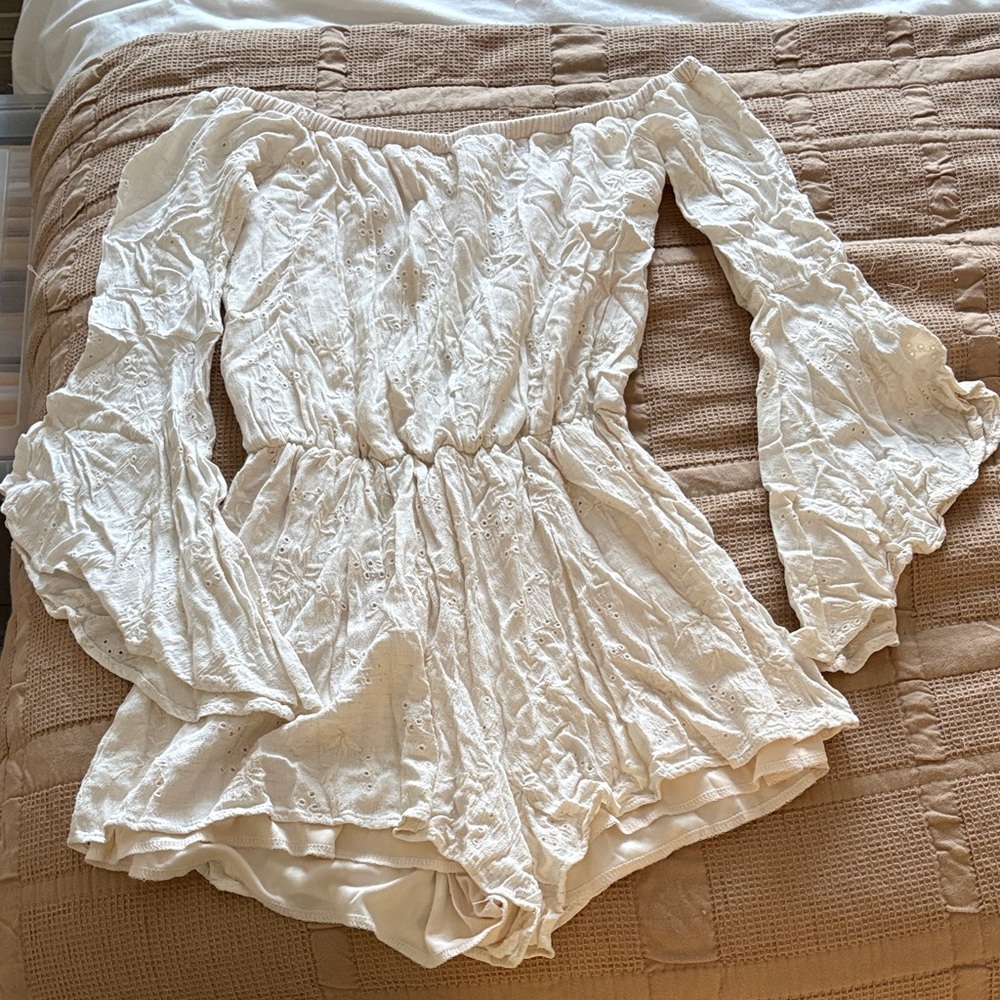 Sage Off-White Lace Romper
